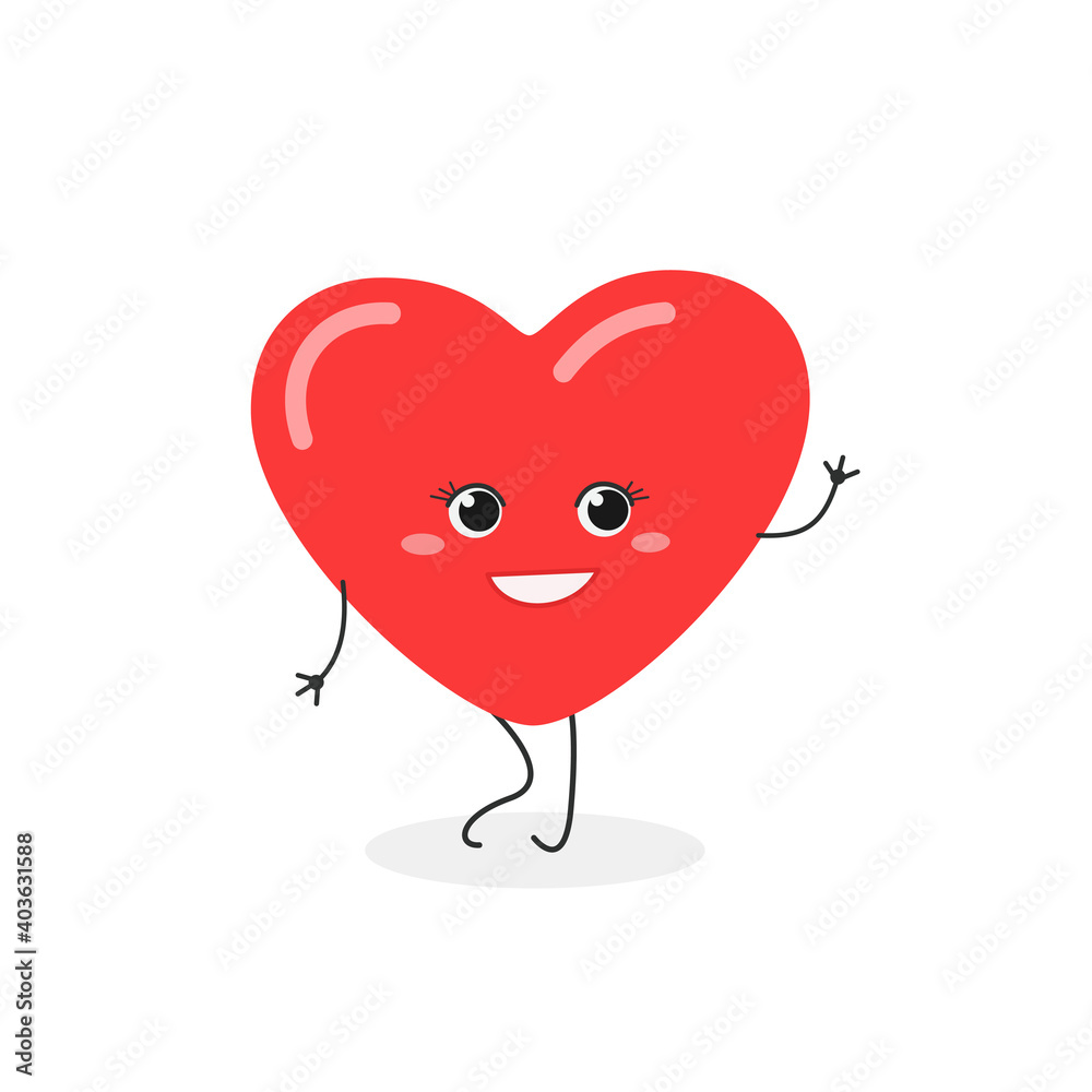 Flirty cartoon red heart character waving hand Flirty cartoon red heart character waving hand