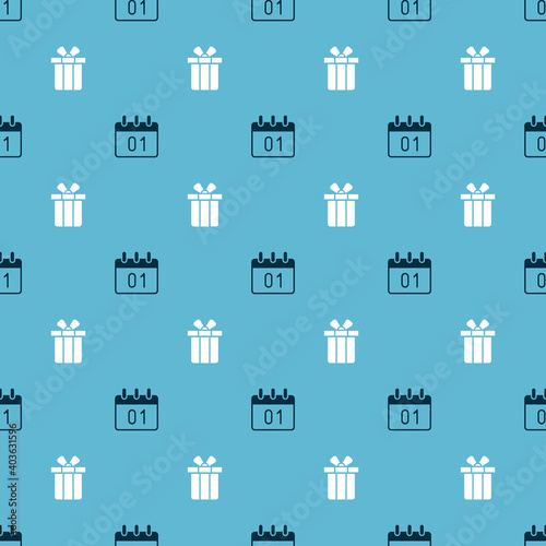 Set Calendar and Gift box on seamless pattern. Vector.