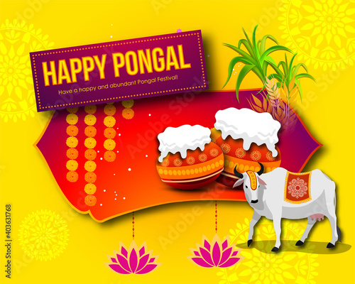 South Indian Festival Pongal Background Template Design Vector Illustration Happy Pongal Holiday Harvest Festival of Tamil Nadu 