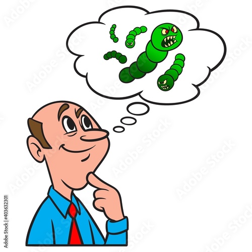Thinking about Flesh Eating Bacteria - A cartoon illustration of a man thinking about Flesh Eating Bacteria. 