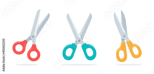 Cartoon collection scissors paper cut in various colors Isolated on white background photo