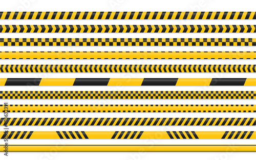 Quarantine tape. Yellow black tape for separating entrance areas.isolate on white background. © anuwat
