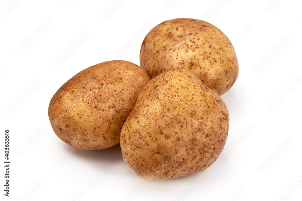 Unwashed potatoes, isolated on white background Unwashed potatoes, isolated on white background