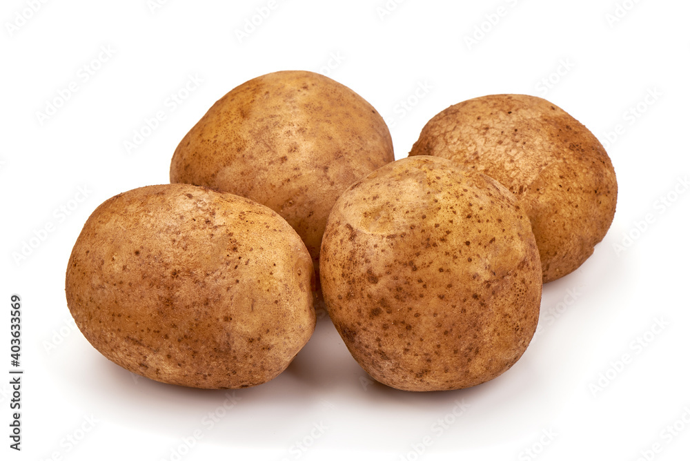 Unwashed potatoes, isolated on white background Unwashed potatoes, isolated on white background