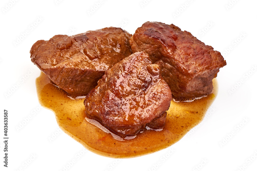 Meat stew, goulash with sauce, isolated on white background Meat stew, goulash with sauce, isolated on white background
