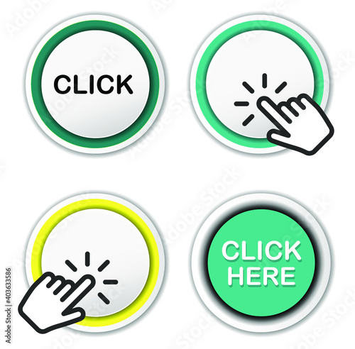 Click buttons with hand pointer clicking. Vector illustration