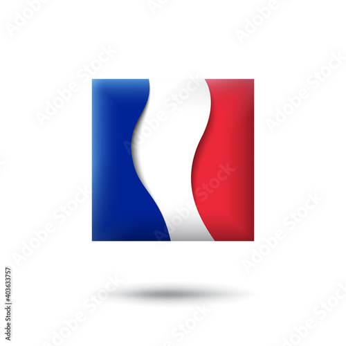France flag icon in the shape of square. Waving in the wind. Abstract waving france flag. French tricolor. Paper cut style. Vector symbol  icon  button