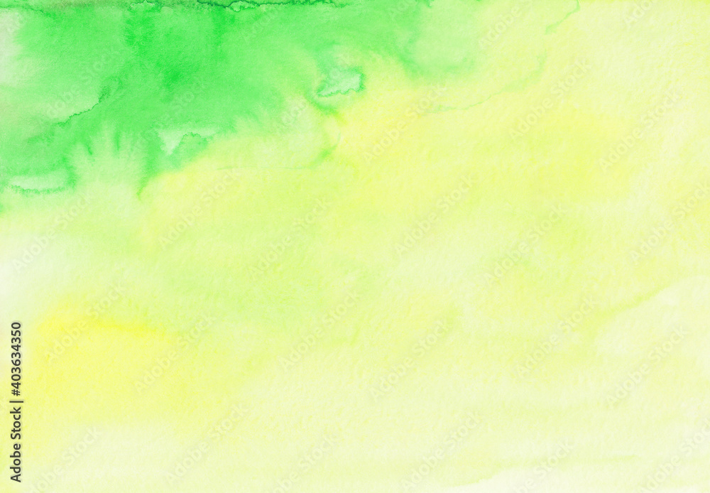 Watercolor light green and yellow background painting. Abstract bright watercolour texture.