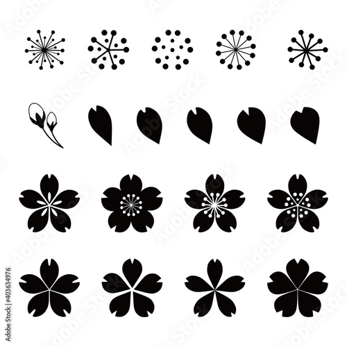 Cherry blossom icon. Vector illustration set. White background.