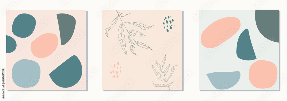 Plakat Minimalist contemporary trendy abstract set. Fashionable template for design. Modern style. Abstract wall arts vector collection. Trendy universal floral pattern design with line arts. Hand drawn