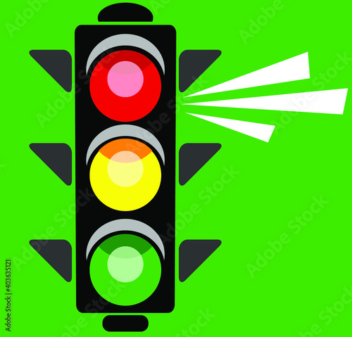 Traffic light, vector illustration on white background. Corona traffic light with a red signal.