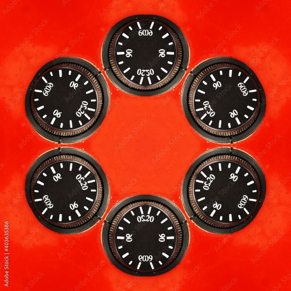 repeating patterns and designs based on black control knob with white numbers 30 60 90 120 on a vivid red background repeating patterns and designs based on black control knob with white numbers 30 60 90 120 on a vivid red background