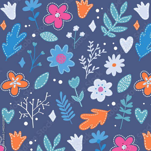 Seamless vector floral wallpaper. Decorative vintage pattern in classic style with flowers and twigs. Two tone ornament with white peony silhouette on blue background © 1emonkey