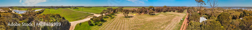 Panoramic aerial view of Kangaroo Island countryside in spring, Australia