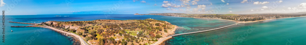 Panoramic aerial view of Granite Island and Victor Harbour, Australia