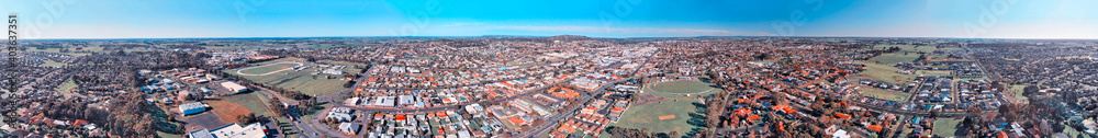 Panoramic aerial view of Mt Gambier skyline on a beautiful day, Australia
