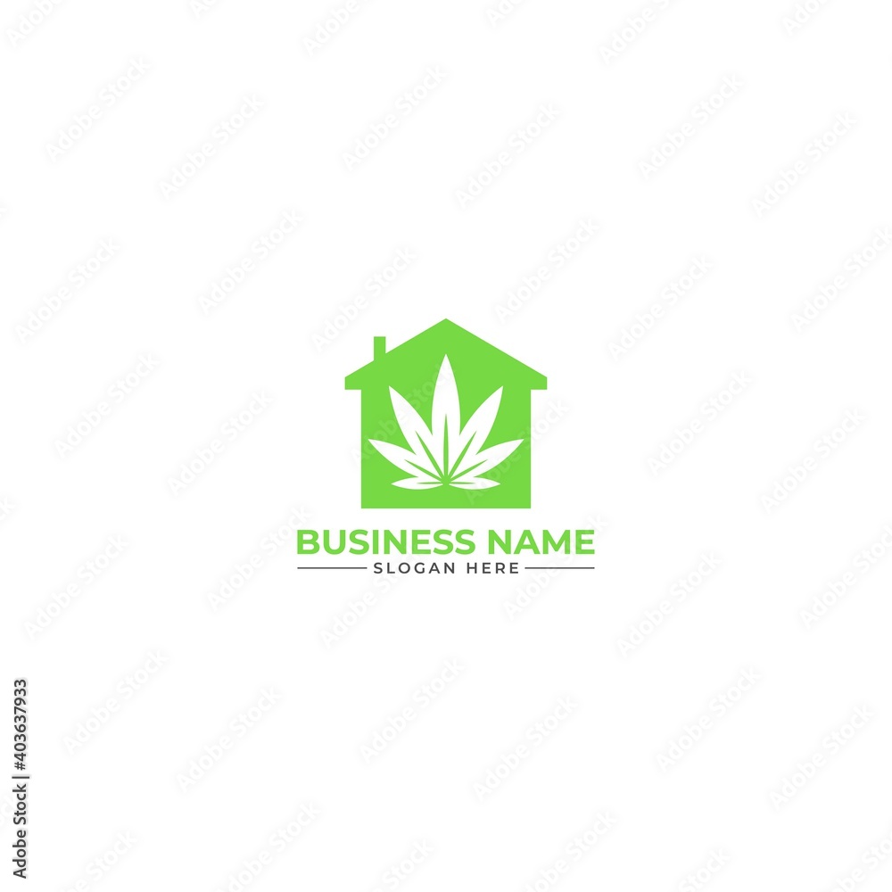 cannabis home  logo. hemp weed marijuana cbd oil house logo