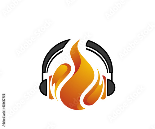 fire dj icon logo design template