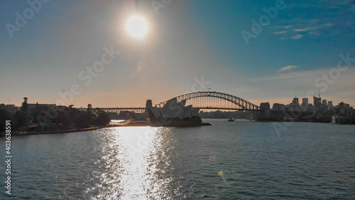 Aerial view of Sydney skyline from Sydney Harbour