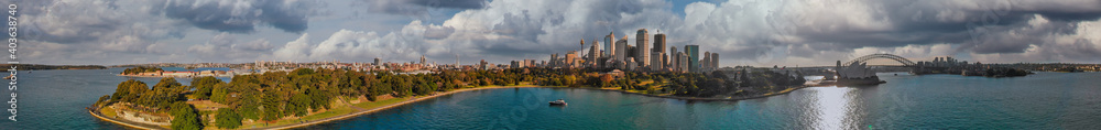Panoramic aerial view of Sydney from Sydney Harbour Bay