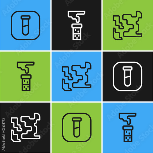 Set line Test tube and flask, Gaseous and icon. Vector.