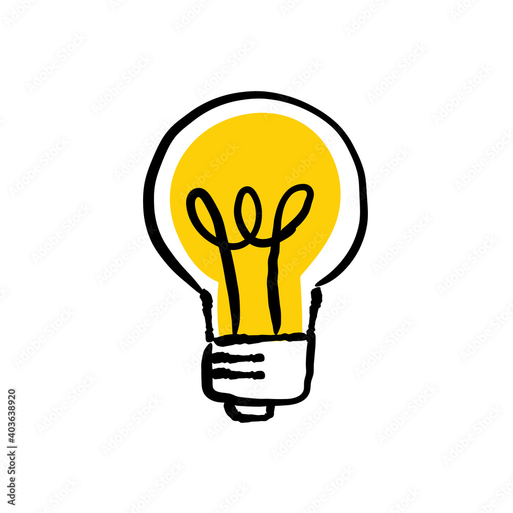 Hand drawn lightbulb. Idea and solution icon doodle. Handmade illustration of electric lamp. Hand drawn lightbulb. Idea and solution icon doodle. Handmade illustration of electric lamp.