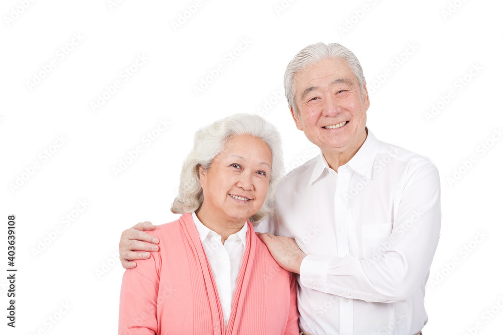 A group photo of a happy old couple 