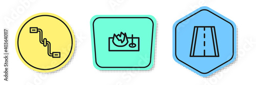 Set line Bicycle pedals, on street ramp and lane. Colored shapes. Vector.