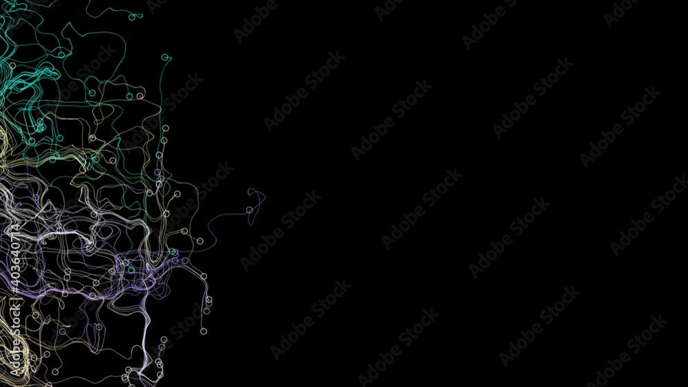 Tangle abstract.

100 circles wiggle from left to right leaving a trail of tangled lines.