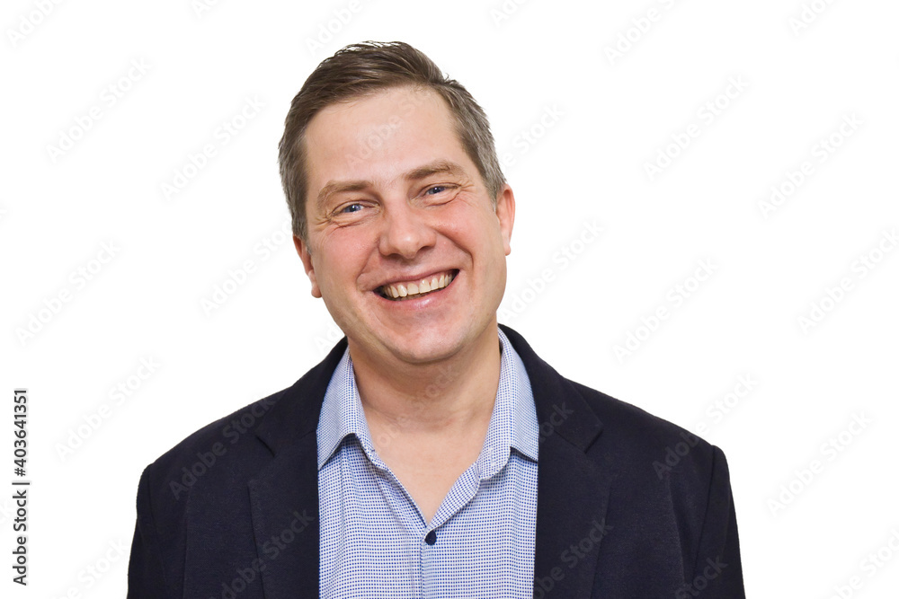 Portrait of caucasian smiling business man watching in camera isolated on white background. Casual style man in jacket and shirt with no tie. Portrait of caucasian smiling business man watching in camera isolated on white background. Casual style man in jacket and shirt with no tie.