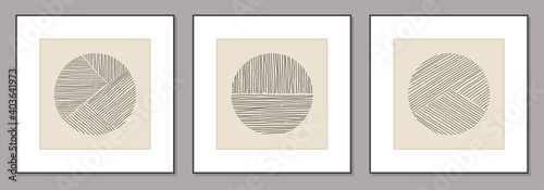 Trendy set of abstract creative minimal artistic hand sketched compositions