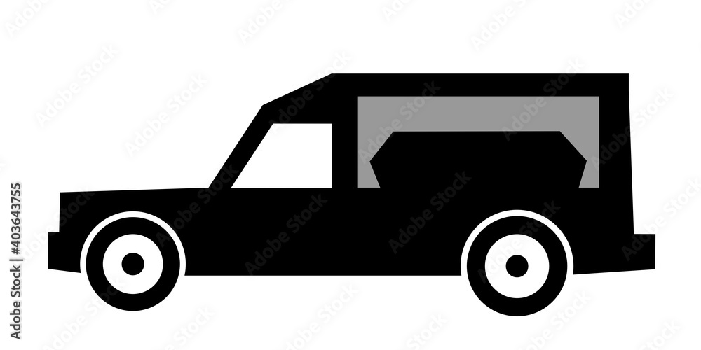 Hearse and funeral car - vehicle for transportation of dead aand deceased person after death. Vector illustration isolated on white.