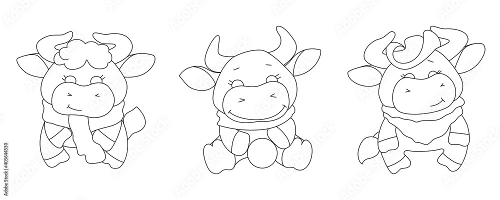 Year of the bull. Coloring bulls. New Year. Vectron illustration on white background. Year of the bull. Coloring bulls. New Year. Vectron illustration on white background.