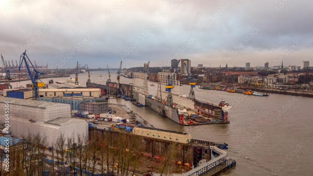 Port of Hamburg from above on a cloudy day - travel photography