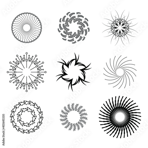 Set Abstract Collection Starburst Black Line Doodle Design Elements Vector