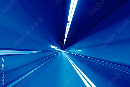 Road in an underground tunnel. Shooted with motion blur. Abstract View.
