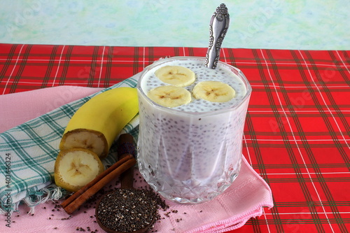 healthy chia seed  banana pudding for health,lifestyle,food related concept  photo