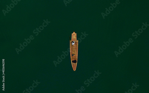 drone view of a boat on sea