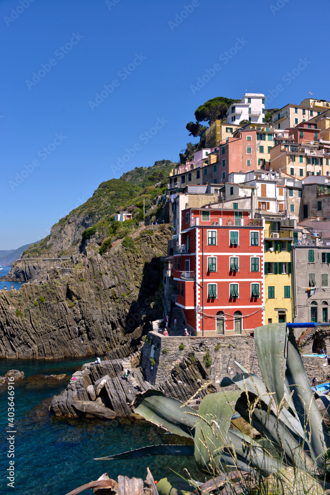 Village of Riomaggiore, a commune in the province of La Spezia, situated in a small valley in the Liguria region of Italy