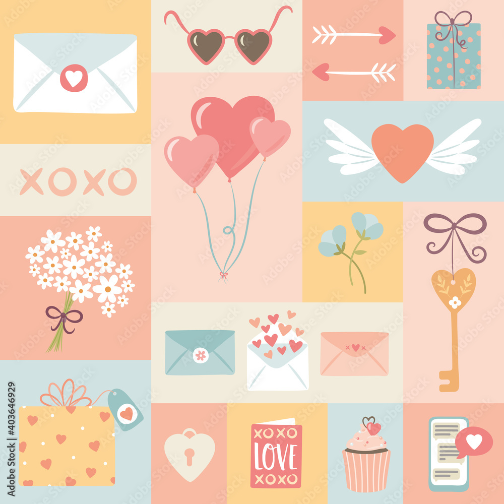 Valentines pattern, seamless vector repeat of love, romance, for greeting card, fabric or giftware.