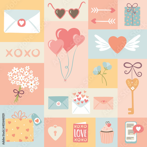 Valentines pattern, seamless vector repeat of love, romance, for greeting card, fabric or giftware.