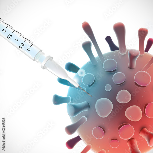 Covid 19 vaccine curing coronavirus - Science illustration design blue and red colors