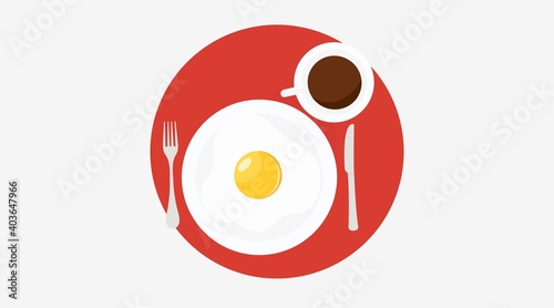 Vector Isolated Illustration of a Breakfast with Fried Egg, Cutlery and Coffee. Breakfast Icon