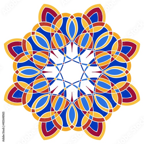colorful symmetrical vector artwork. round mandala pattern