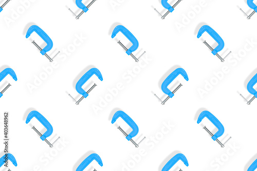Clamp seamless pattern. Pattern of a metal clamp on a white background.