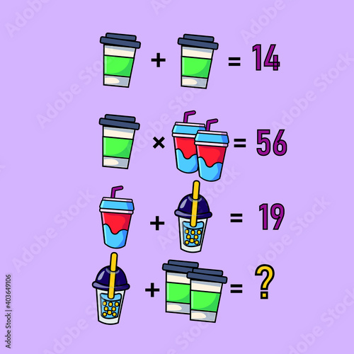 Mathematical riddle, educational game for children and adults, rebus.Riddle for the mind. Riddle with numbers. Vector. Mathematical rebus. Result. Crossword for social networks