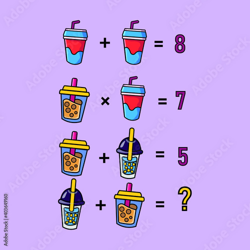Mathematical riddle, educational game for children and adults, rebus.Riddle for the mind. Riddle with numbers. Vector. Mathematical rebus. Result. Crossword for social networks