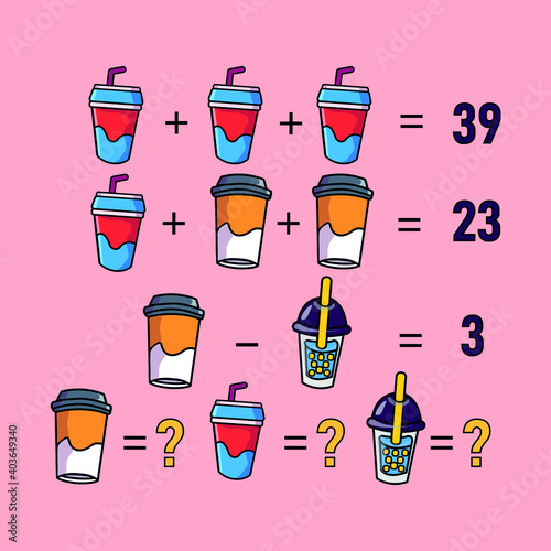 Mathematical riddle, educational game for children and adults, rebus.Riddle for the mind. Riddle with numbers. Vector. Mathematical rebus. Result. Crossword for social networks