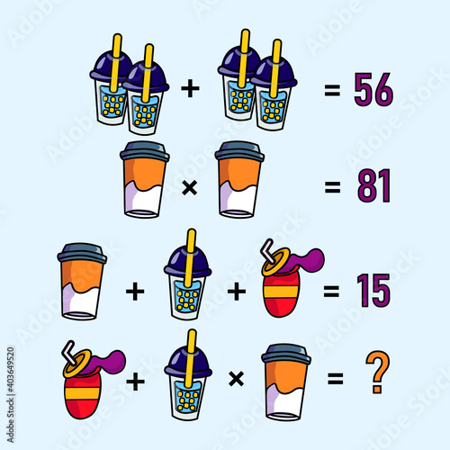 Mathematical riddle, educational game for children and adults, rebus.Riddle for the mind. Riddle with numbers. Vector. Mathematical rebus. Result. Crossword for social networks
