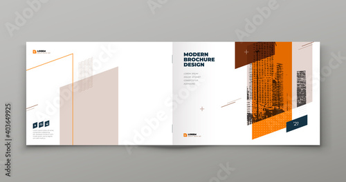 Landscape Brochure design. Orange corporate business template brochure, report, catalog, magazine. Brochure layout modern with dynamic shape abstract background. Creative brochure vector concept.